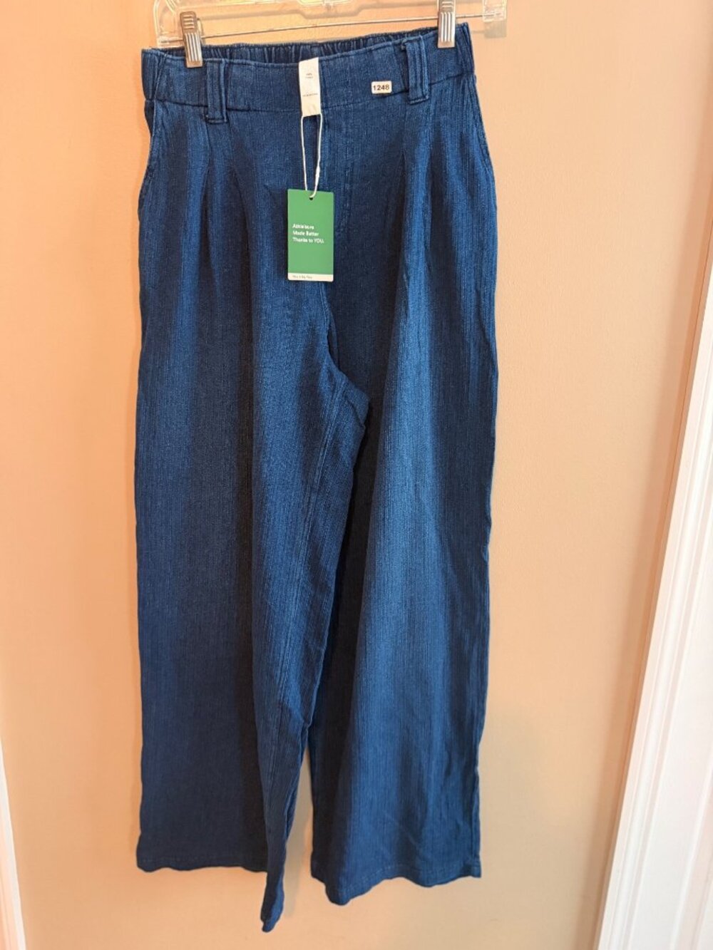 Halara Small Womens Wide-Leg Cotton Pants In Navy Blue Size Small With Elastic W